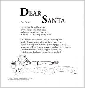 Image and Text of "Dear Santa" poem from children's poetry book "Suzie Bitner Was Afraid of the Drain" by Barbara Vance